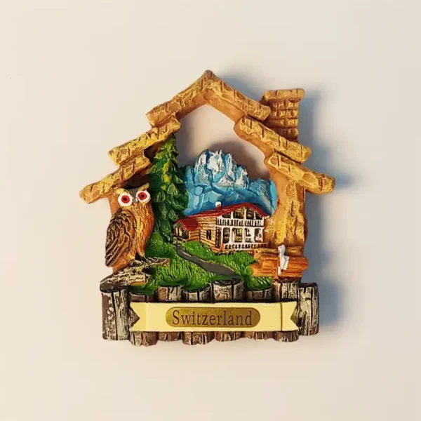Switzerland Alps Owl Mountains Chalet fridge magnet front view