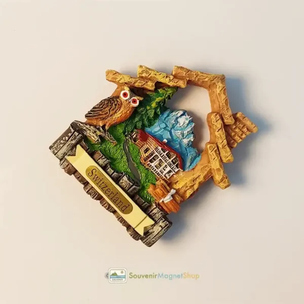 Switzerland Alps Owl Mountains Chalet fridge magnet right view