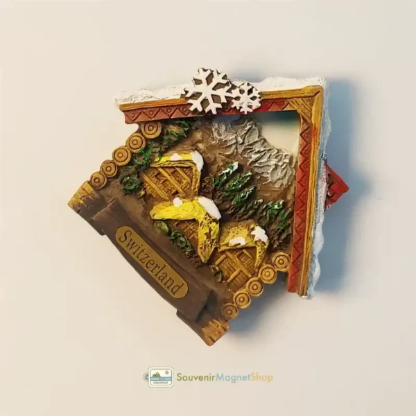 Switzerland Swiss Alps wooden house scenery fridge magnet right view
