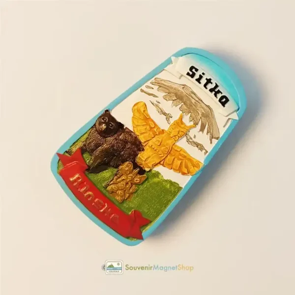 USA Alaska Sitka Totem Brown Bear fridge magnet right view