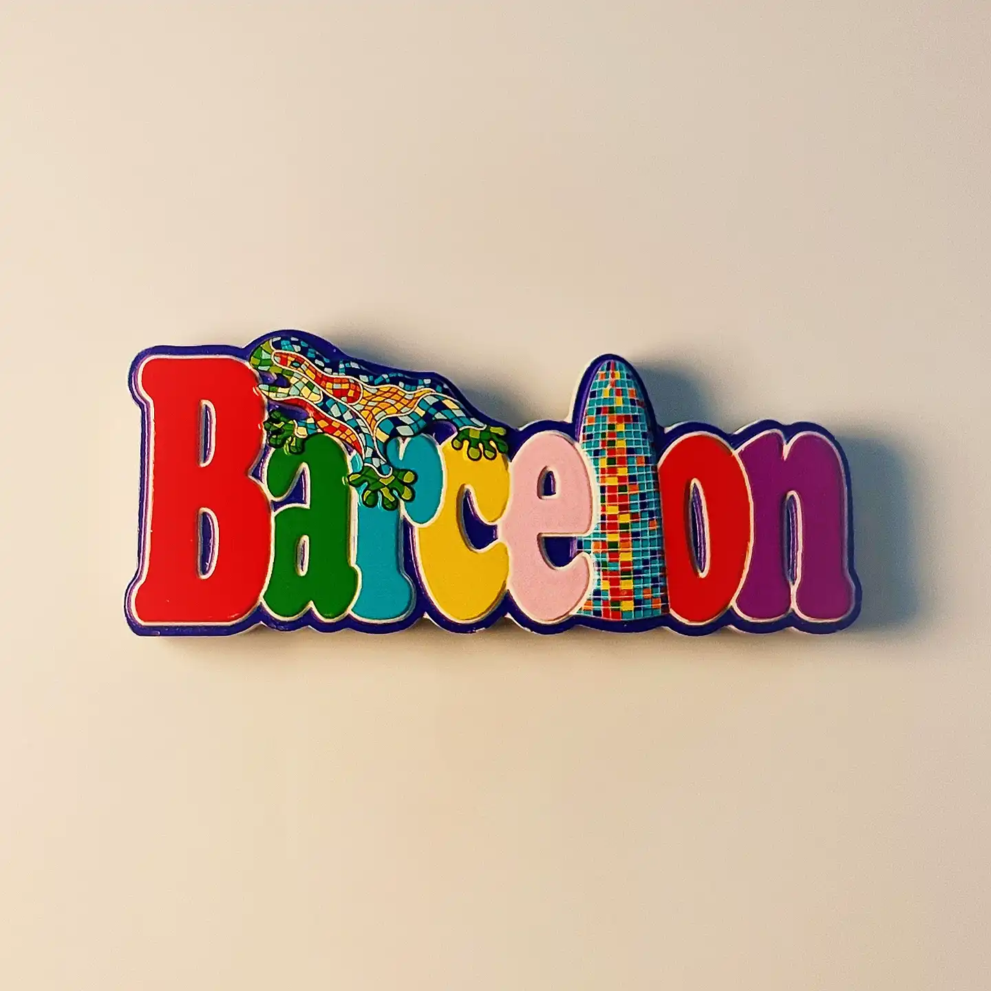 Barcelona Gaudi Mosaic Lizard 3D fridge magnet front view - Premium travel souvenir