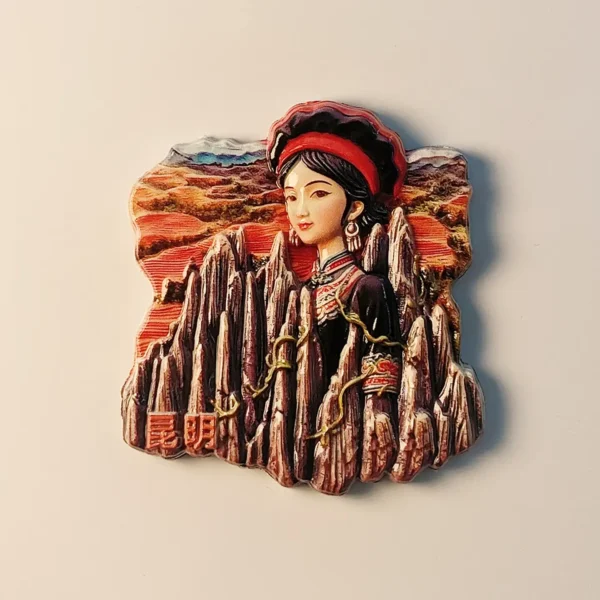 China Kunming Stone Forest Sani People fridge magnet front view