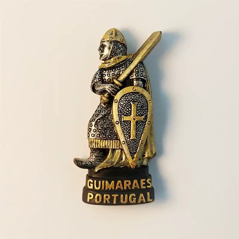 Guimarães Medieval Knight 3D fridge magnet front view - Premium Portugal travel souvenir