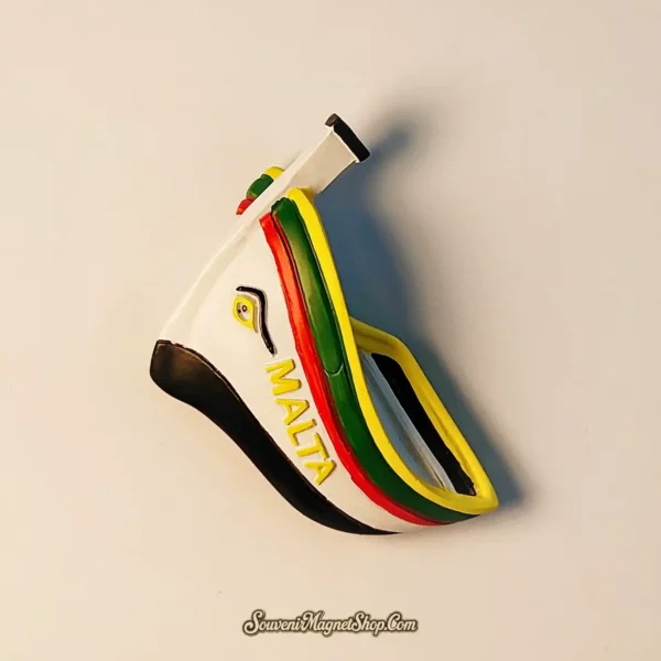 Malta Luzzu boat magnet, an ideal travel gift reflecting the island's iconic traditional fishing vessel.