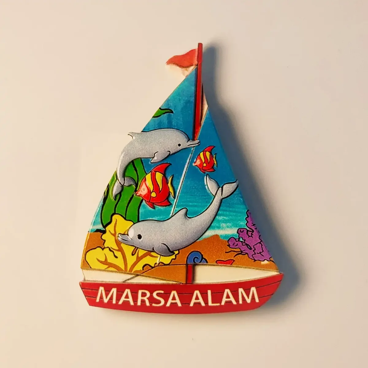 marsa-alam-dolphin-sailboat-fridge-magnet-front Marsa Alam Dolphin & Sailboat 3D fridge magnet front view - Premium travel souvenir