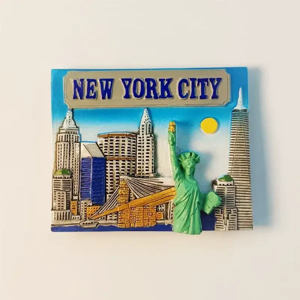 New York City Statue of Liberty Skyline 3D hand-painted fridge magnet front view