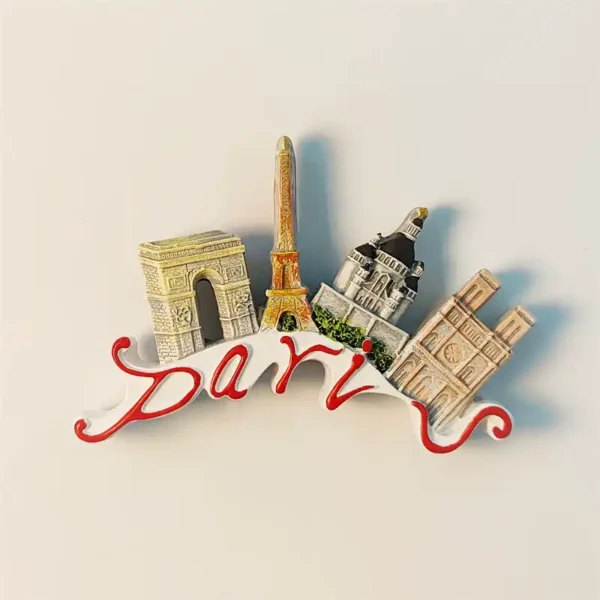 Paris Arc de Triomphe and Eiffel Tower 3D fridge magnet front view - Premium French travel souvenir