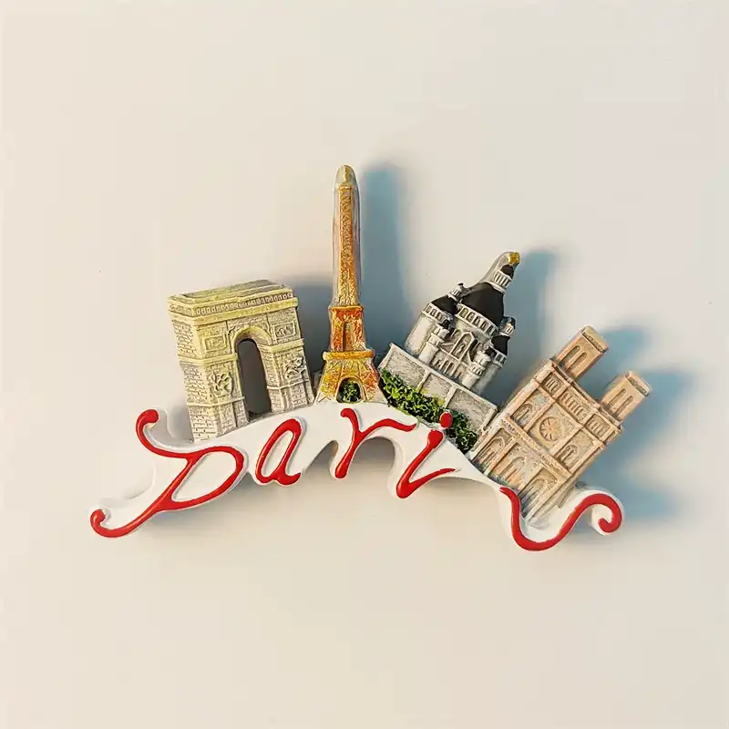 paris-arc-de-triomphe-eiffel-tower-fridge-magnet-front Paris Arc de Triomphe and Eiffel Tower 3D fridge magnet front view - Premium French travel souvenir