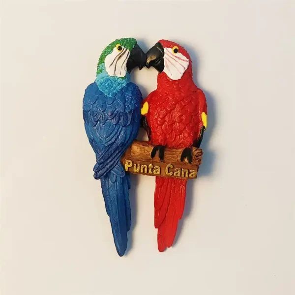 Punta Cana Couple Macaw 3D hand-painted fridge magnet front view - Premium travel souvenir