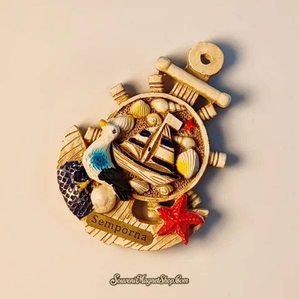 Vintage style Semporna Malaysia travel gift magnet with a rustic maritime theme.