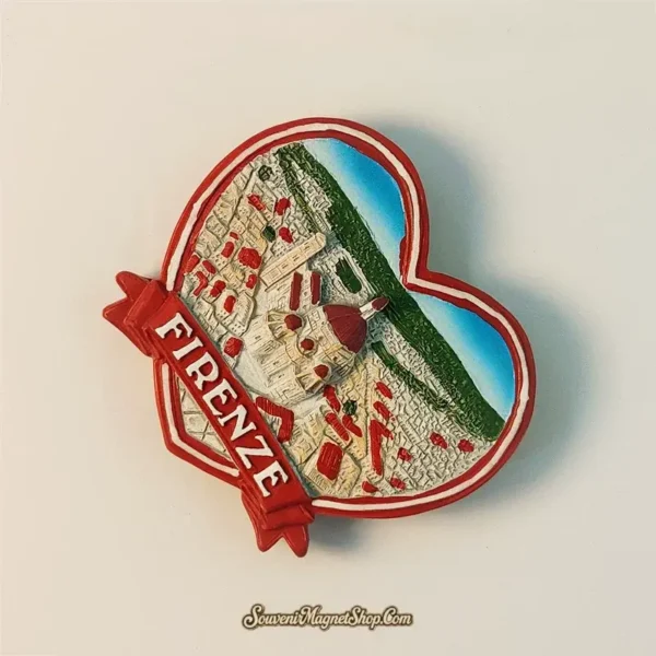 Heart-shaped Florence Duomo magnet as a perfect travel gift, depicting the iconic Italian landmark and city.