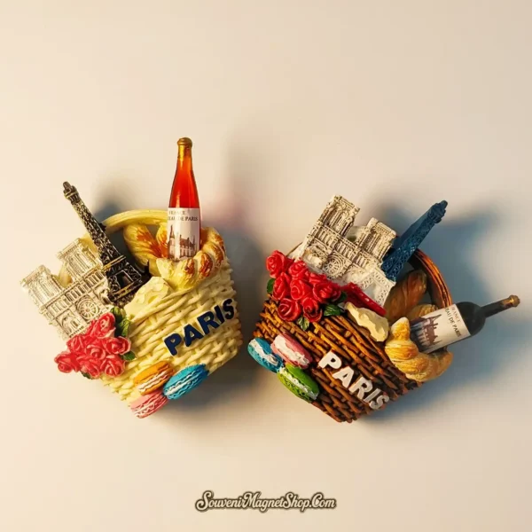 Decorative France Paris travel gift magnet with red roses and iconic architectural landmarks.