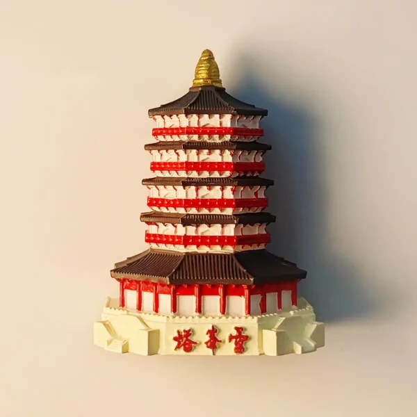 Front view of a detailed 3D Leifeng Pagoda fridge magnet from Hangzhou, China.