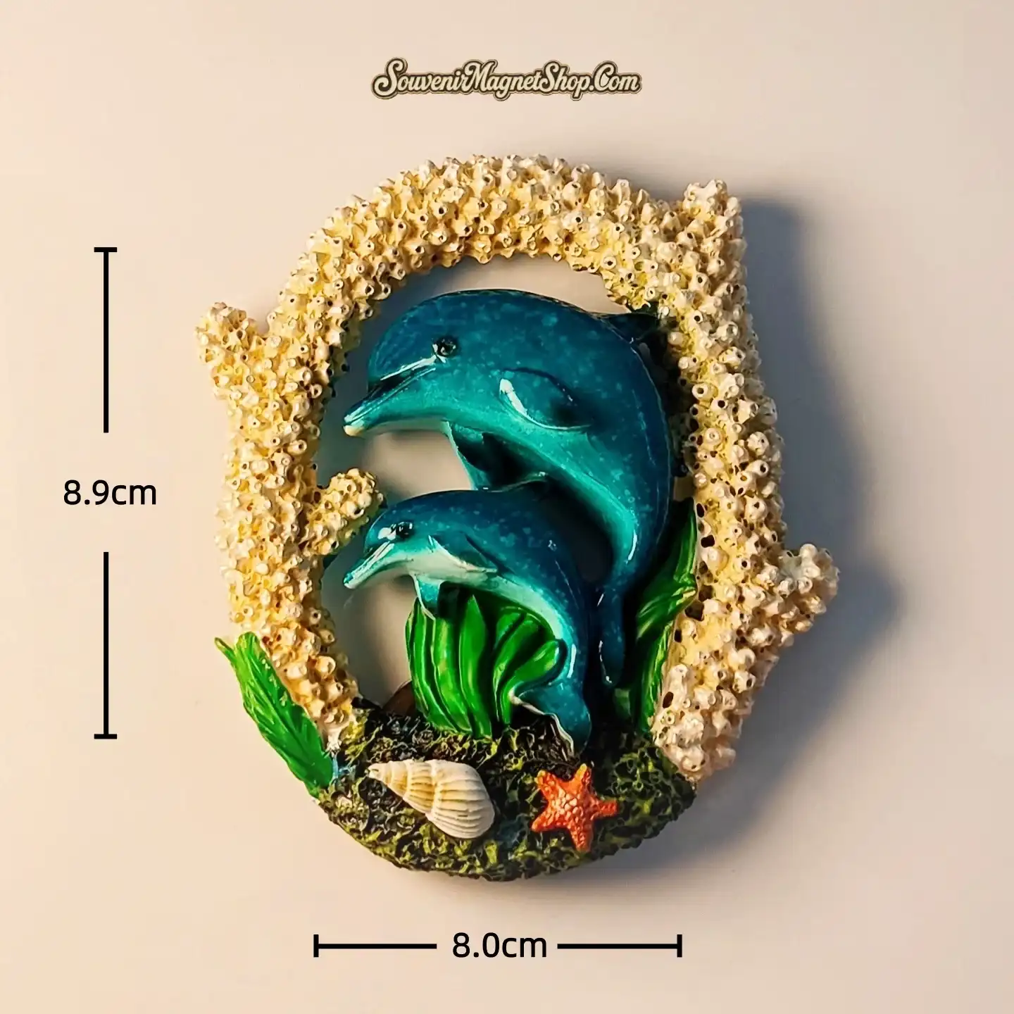 Sky blue hollow coral reef dolphin souvenir fridge magnet