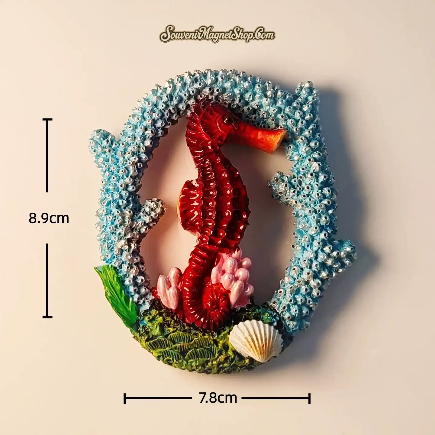 Dark red hollow coral reef seahorse souvenir fridge magnet