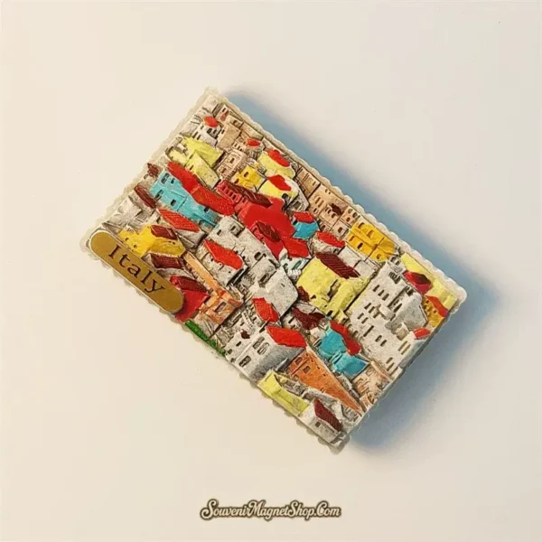 Hand-painted 3D Italy Cinque Terre colorful houses magnet, an ideal travel gift from the picturesque Italian Riviera.