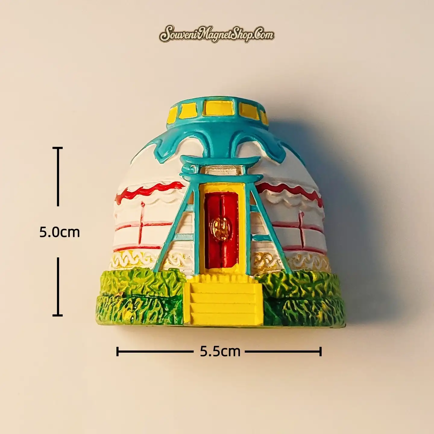 Blue and white light-up Mongolian yurt souvenir fridge magnet