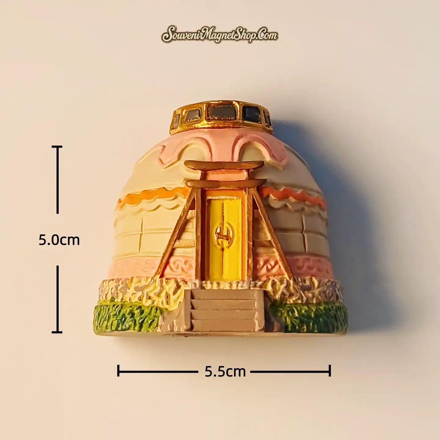 Pink light-up Mongolian yurt souvenir fridge magnet