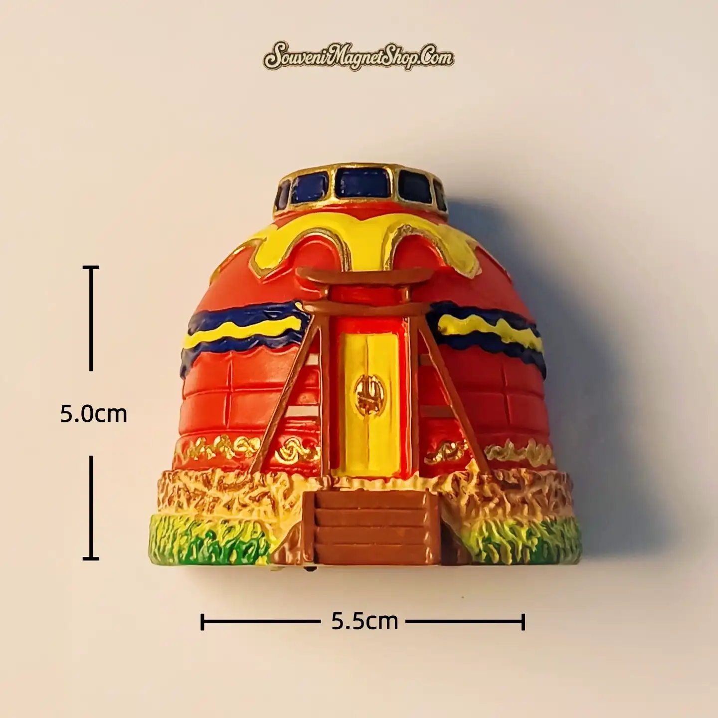Red light-up Mongolian yurt souvenir fridge magnet