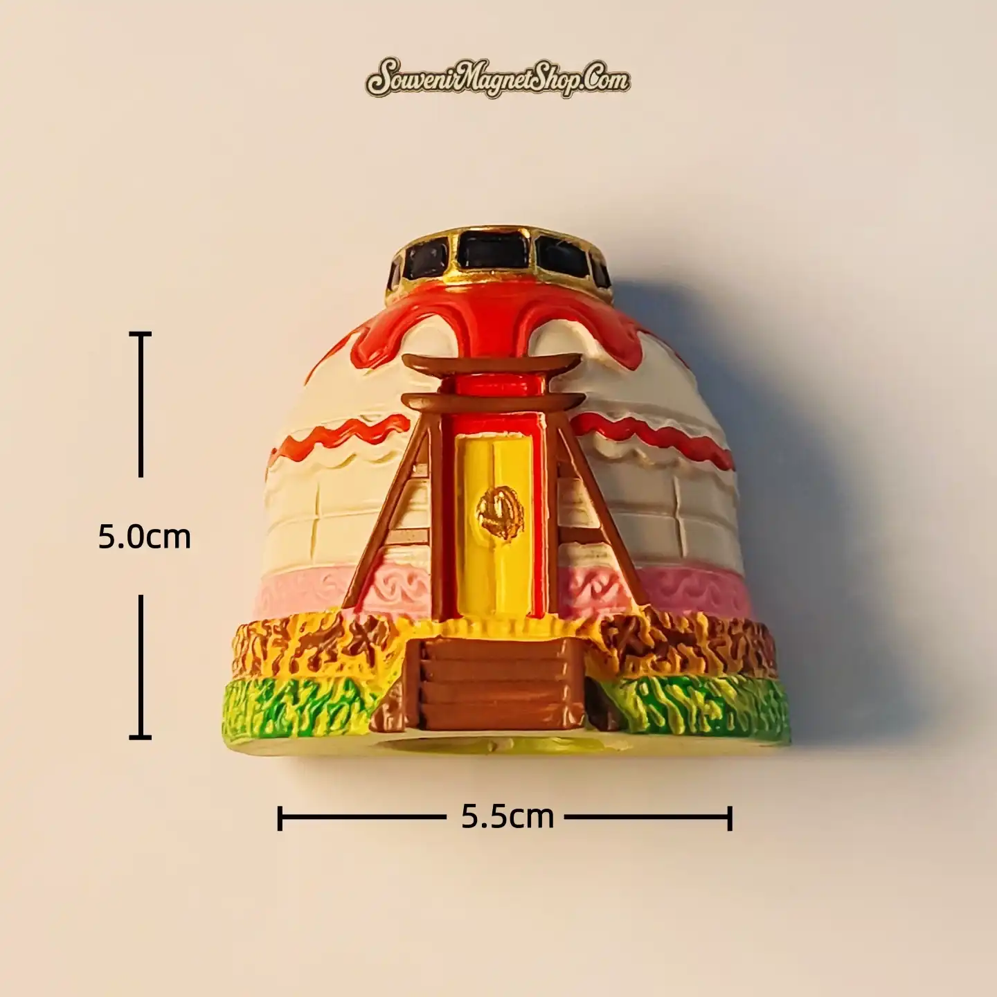 Red and pink light-up Mongolian yurt souvenir fridge magnet