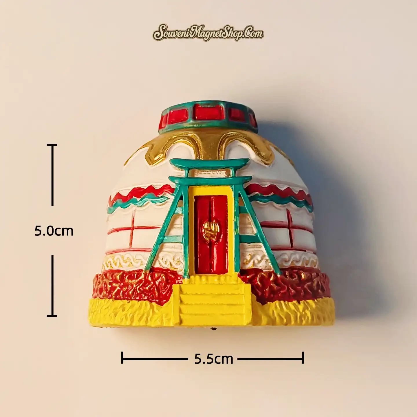 Red and white light-up Mongolian yurt souvenir fridge magnet