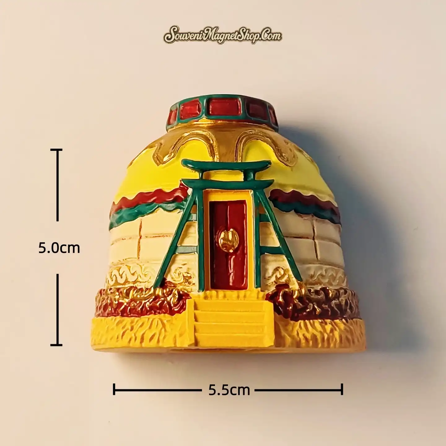 Yellow light-up Mongolian yurt souvenir fridge magnet