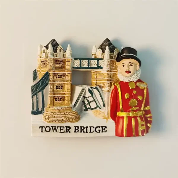 Front view of London Tower Bridge and Yeoman Warder 3D fridge magnet