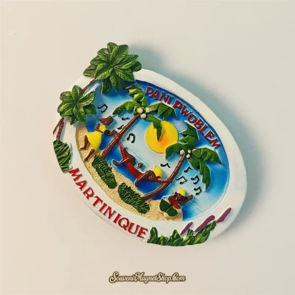 Martinique Caribbean "Pani Pwoblem" travel gift magnet, perfect for lovers of island life and a joyful spirit.