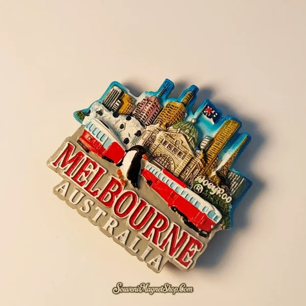 Melbourne cityscape travel gift magnet, ideal for commemorating a trip or as a present for cultural enthusiasts.