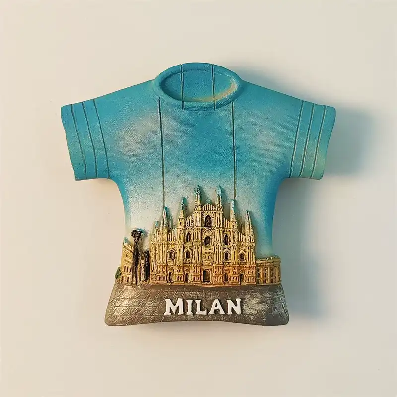 Front view of the 3D T-shirt design Milan Duomo Cathedral fridge magnet, showcasing intricate details and vibrant colors.