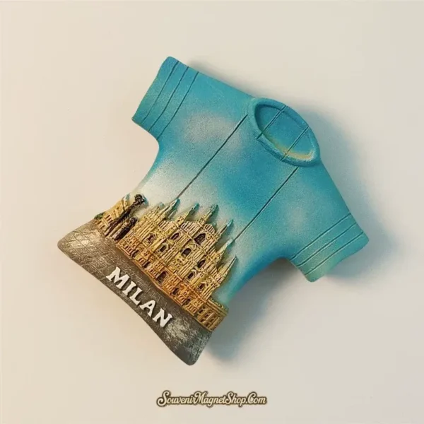 Close-up of the Milan Duomo Cathedral T-shirt design travel gift magnet, emphasizing the detailed architectural replica.