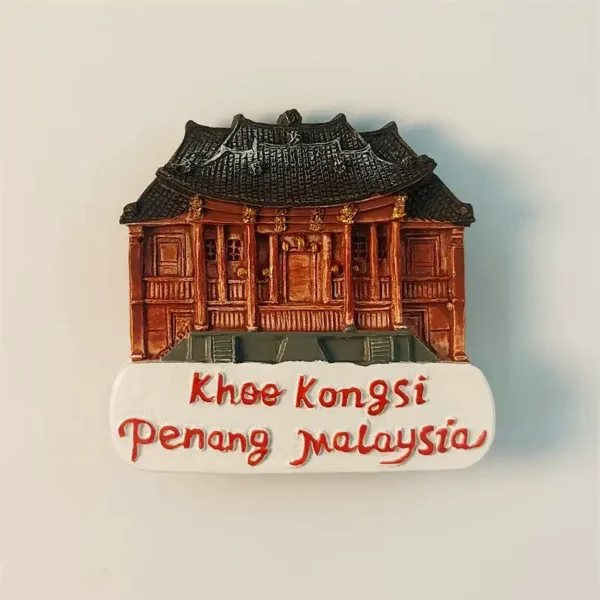 Front view of the detailed Khoo Kongsi (Long Shan Tang) fridge magnet from Penang, Malaysia.