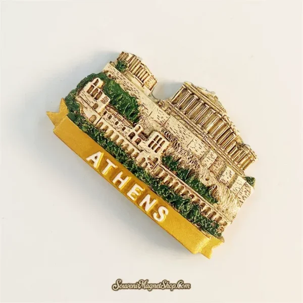 Athens Acropolis travel fridge magnet angled side view showing 3D sculpted relief depth
