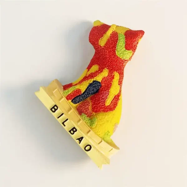 Bilbao Guggenheim Puppy fridge magnet angled view showing colorful 3D resin texture and depth