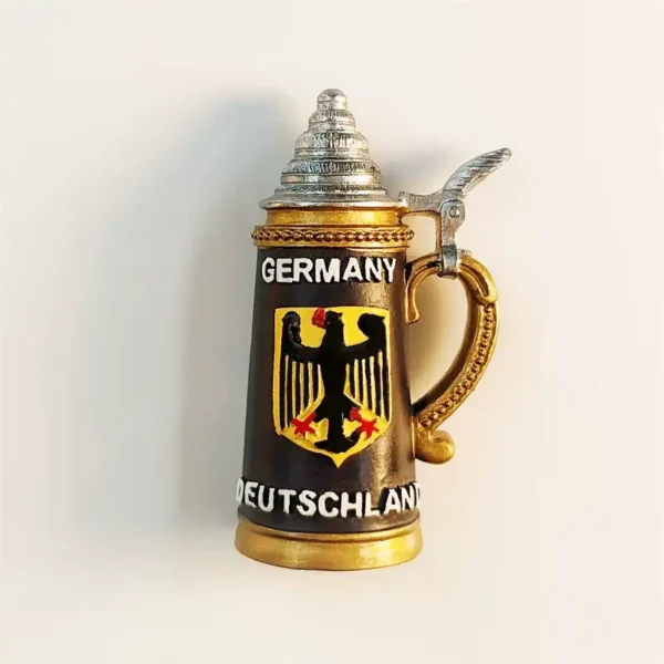 Germany beer stein souvenir fridge magnet front view with Bundesadler coat of arms and DEUTSCHLAND text