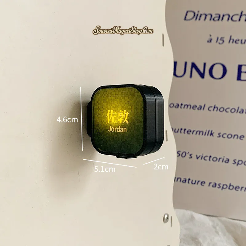 Hong Kong Jordan MTR fridge magnet size chart showing 5.1cm width, 4.6cm height, 2cm depth