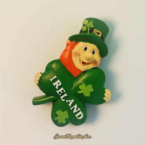 Unique Irish Leprechaun and Shamrock magnet, an ideal travel gift or memento.