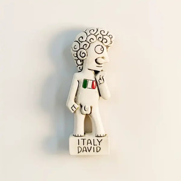 Italy David souvenir fridge magnet front view, chibi statue with Italian flag on chest