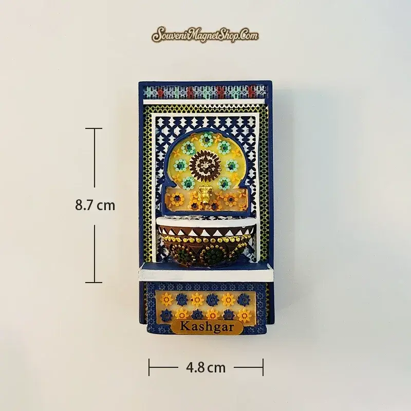 Kashgar wall fountain magnet deep navy variant size reference showing 8.7cm height and 4.8cm width