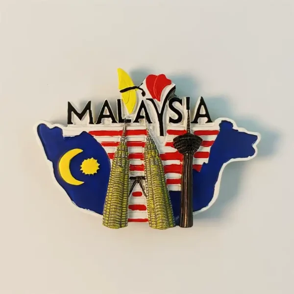 Front view of Kuala Lumpur Petronas Twin Towers and KL Tower Malaysian flag fridge magnet