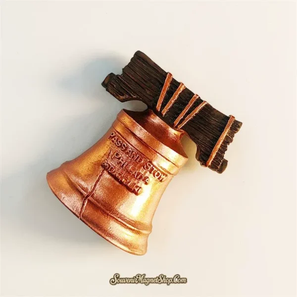 USA Philadelphia Liberty Bell travel fridge magnet angled view showing 3D copper relief detail