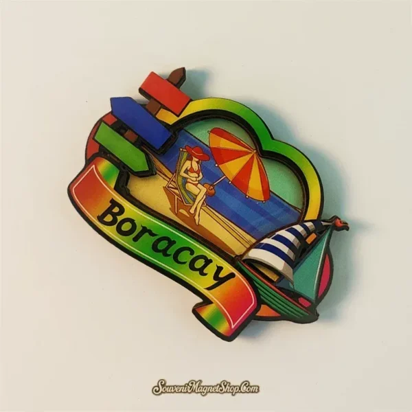 Boracay Philippines souvenir magnet left angle view showing 3D layered colorful beach design