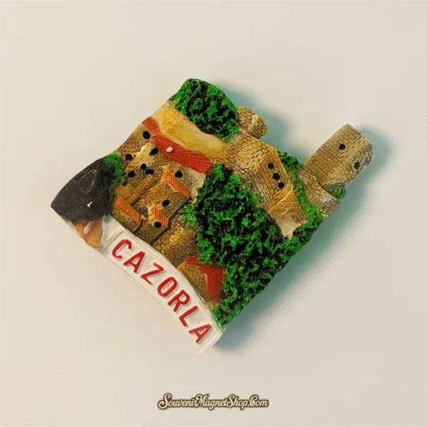 Cazorla Spain souvenir magnet left angle view showing 3D sculptural depth and relief detail