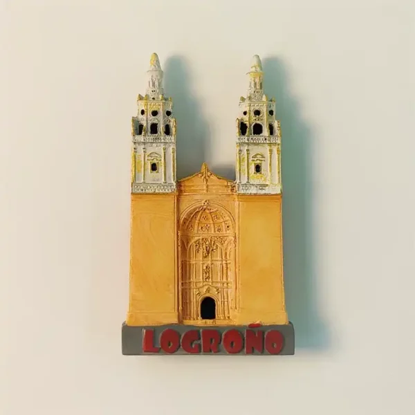 Spain Logroño Santa María de la Redonda souvenir fridge magnet front view with twin baroque towers and ornate arched facade