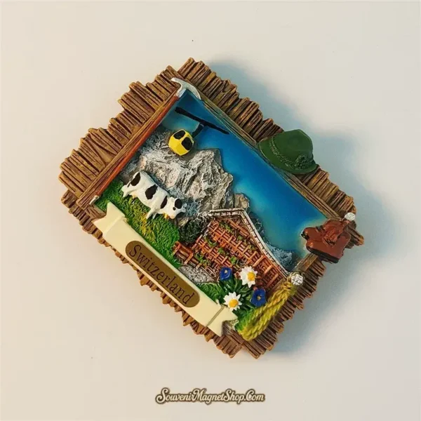 Angled view of the Switzerland Jungfrau mountain souvenir magnet.