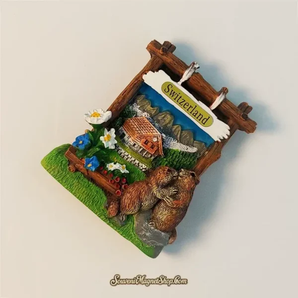 Unique Switzerland Swiss Alps marmots travel gift magnet, ideal for commemorating a trip or as a charming present for nature lovers and collectors.