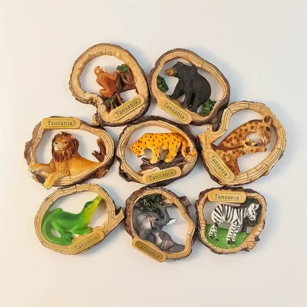 Tanzania African Safari Animals 3D Fridge Magnet Collection - Elephant, Lion, Zebra, Giraffe, Leopard Souvenirs.