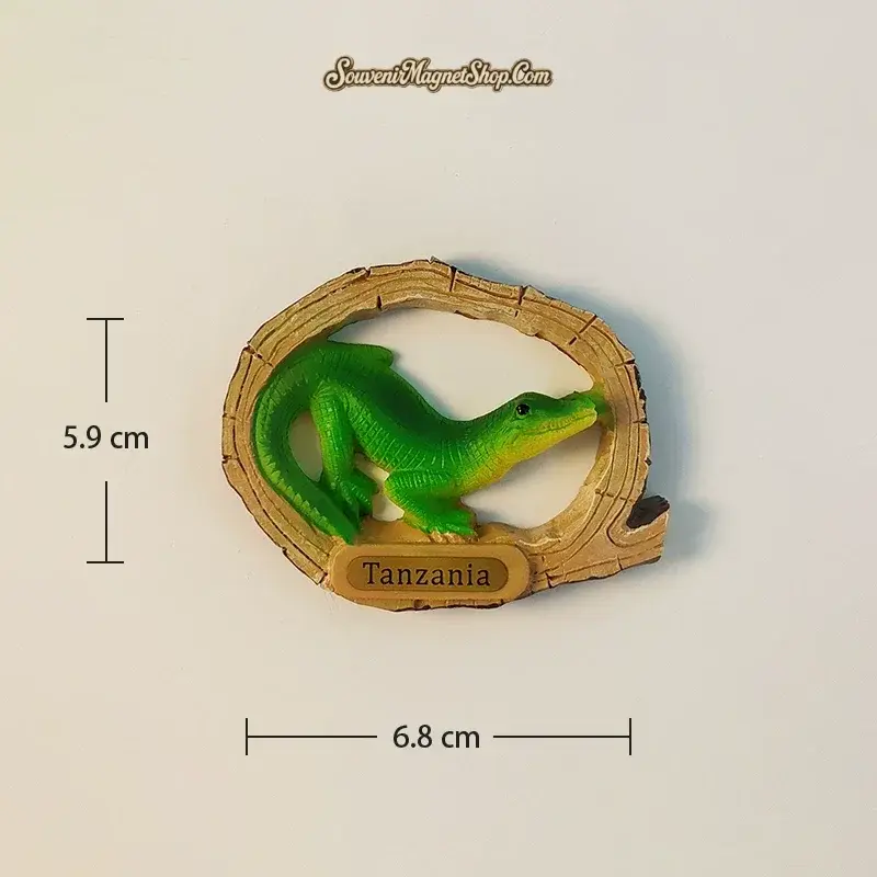 Tanzania 3D Crocodile Fridge Magnet - Vivid green crocodile design with dimensions (6.8cm x 5.9cm)