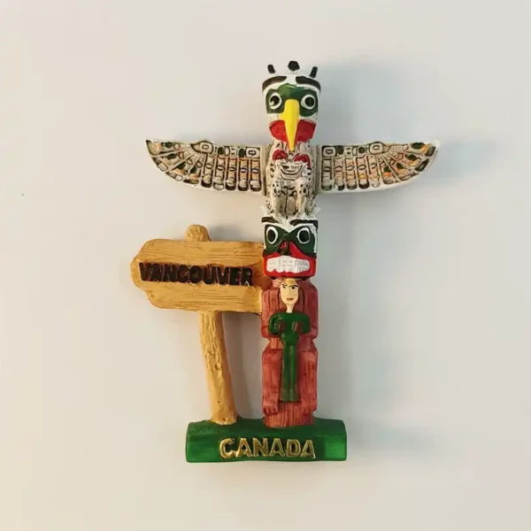 Canada Vancouver totem pole fridge magnet front view with eagle and Canada base