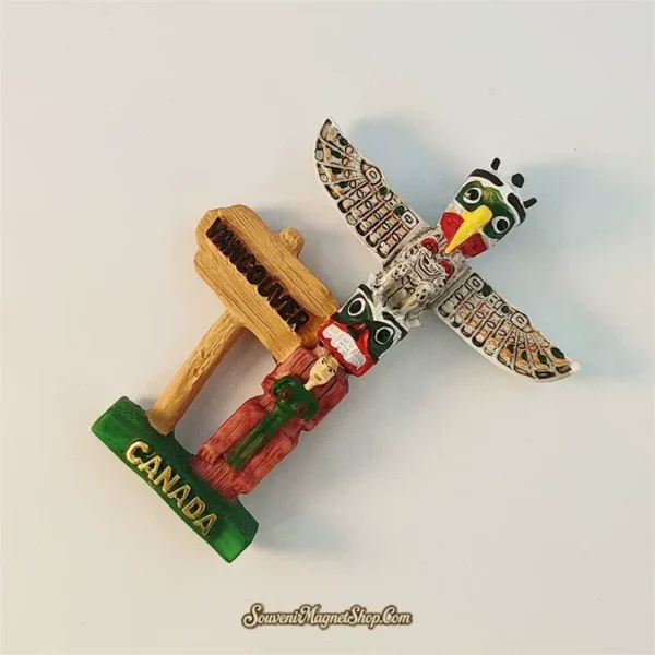 Canada Vancouver totem fridge magnet three-quarter angle showing eagle wings